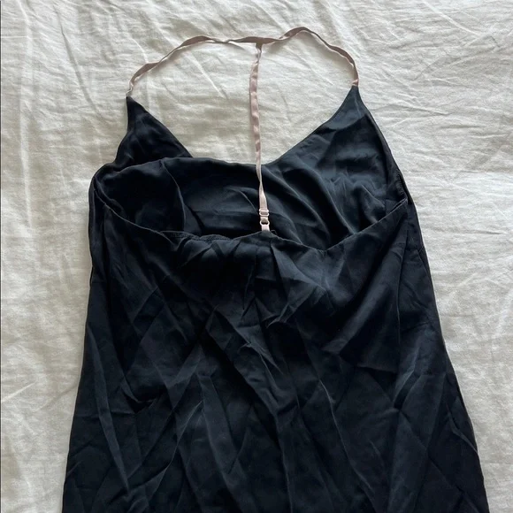 LUNYA Black Washable Silk Nightgown Dress Slit T-Strap in Black & Otium S $198 - Picture 6 of 8